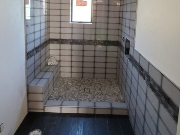 gray shower bathroom tile